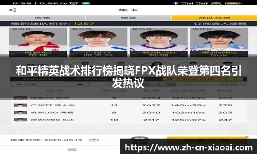 和平精英战术排行榜揭晓FPX战队荣登第四名引发热议